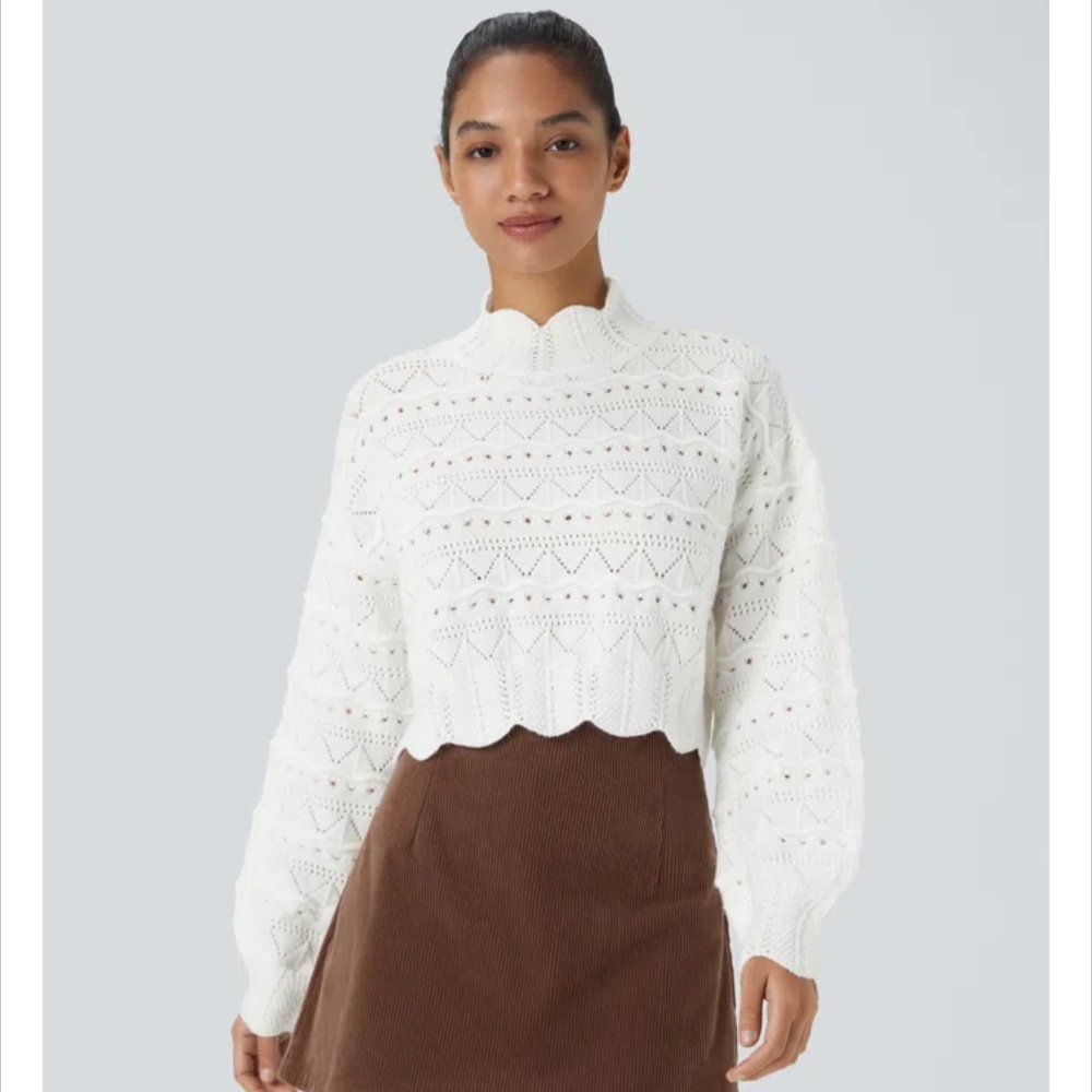 White Scalloped Knit Sweater